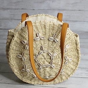 Massini Women's Straw Shoulder Bag Handbag Natural Seashell